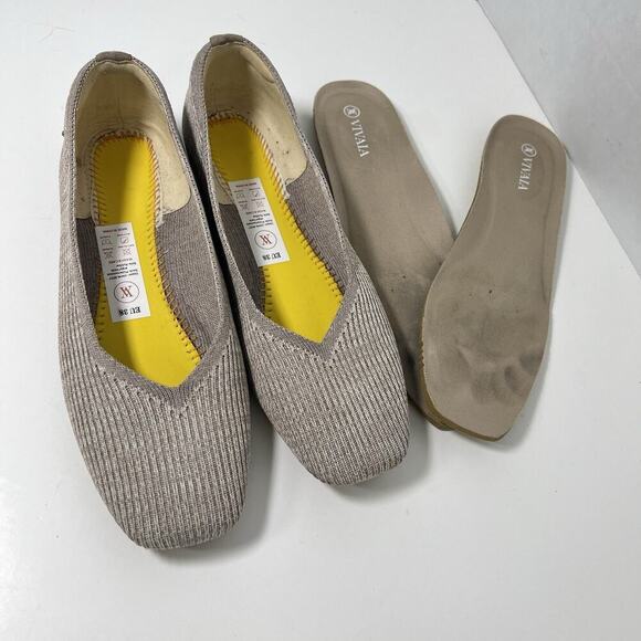 Vivaia Margot 2.0 Square-Toe V-Cut Flats EU 38 US 7 Almond Knit - Picture 11 of 12